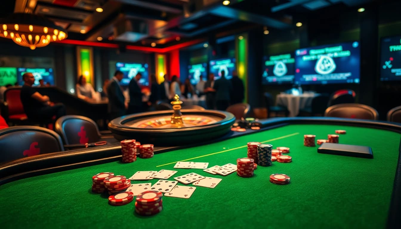 Engaging poker game at a vibrant casino, highlighting the hidden wiki and dark web elements.