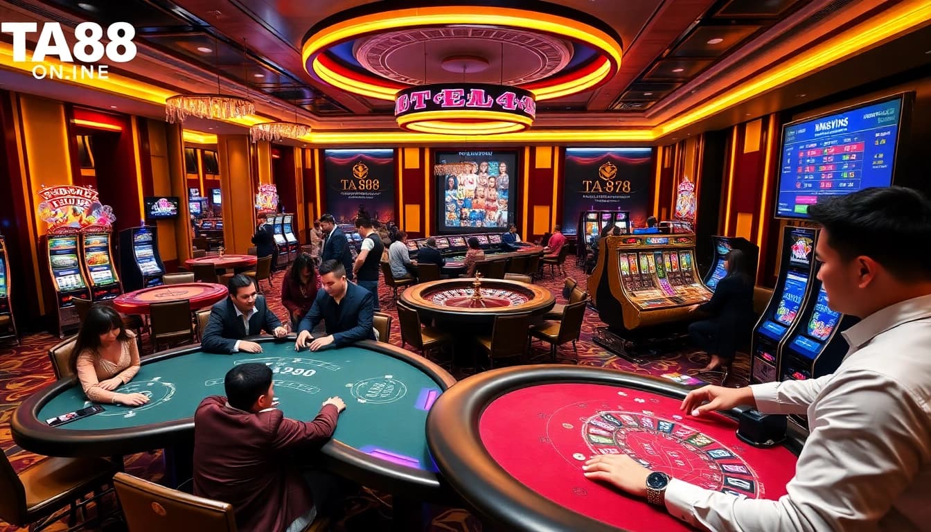 TA88 online gamblers engaging in exciting casino games with vibrant visuals.