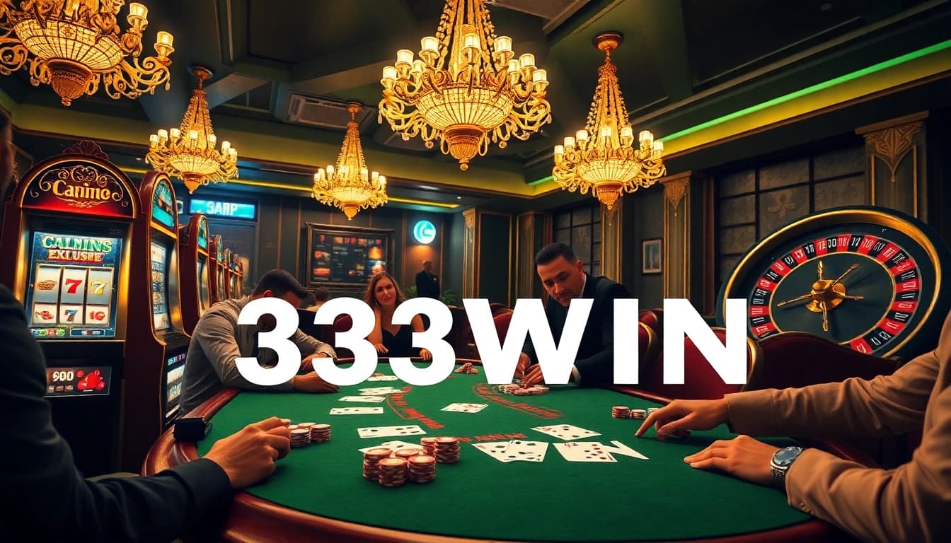 Experience the thrill of 33WIN at a high-stakes poker table with vibrant chips and cards.