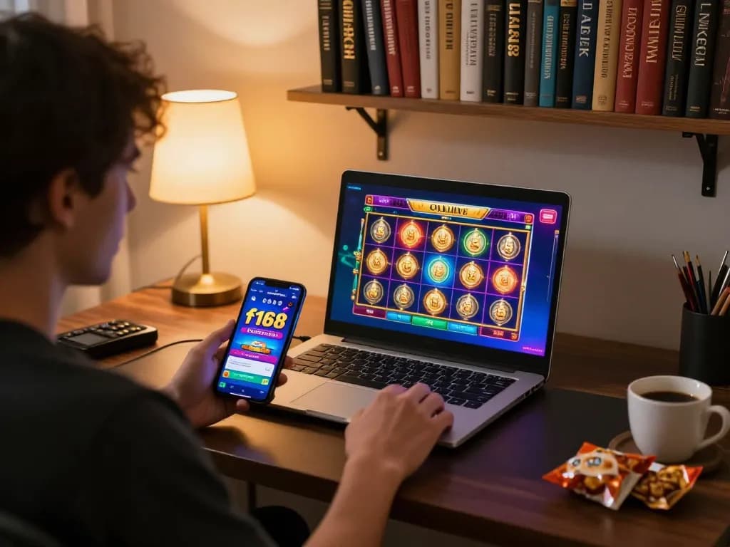 Enjoying online gaming at f168 com with a laptop and mobile app for a thrilling gambling experience