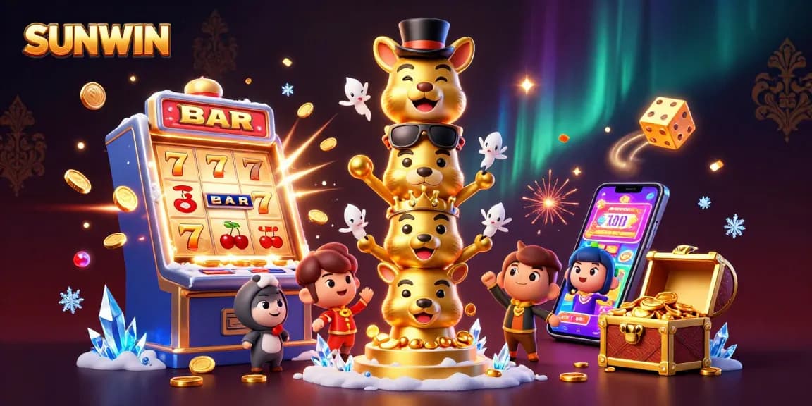SUNWIN's captivating totem character illuminates a thrilling casino scene bursting with slot game excitement.