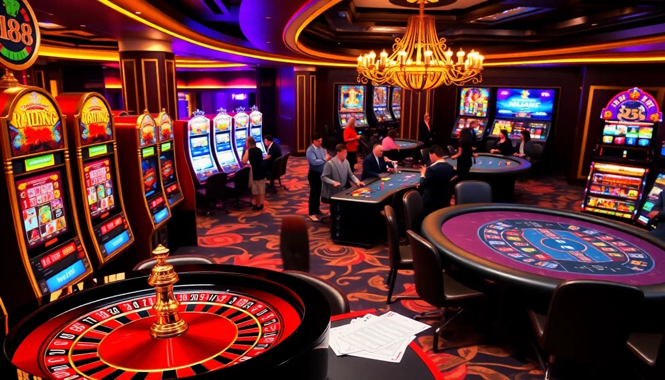 Experience thrilling gaming at mn88.ltd with elegant tables and vibrant slot machines.