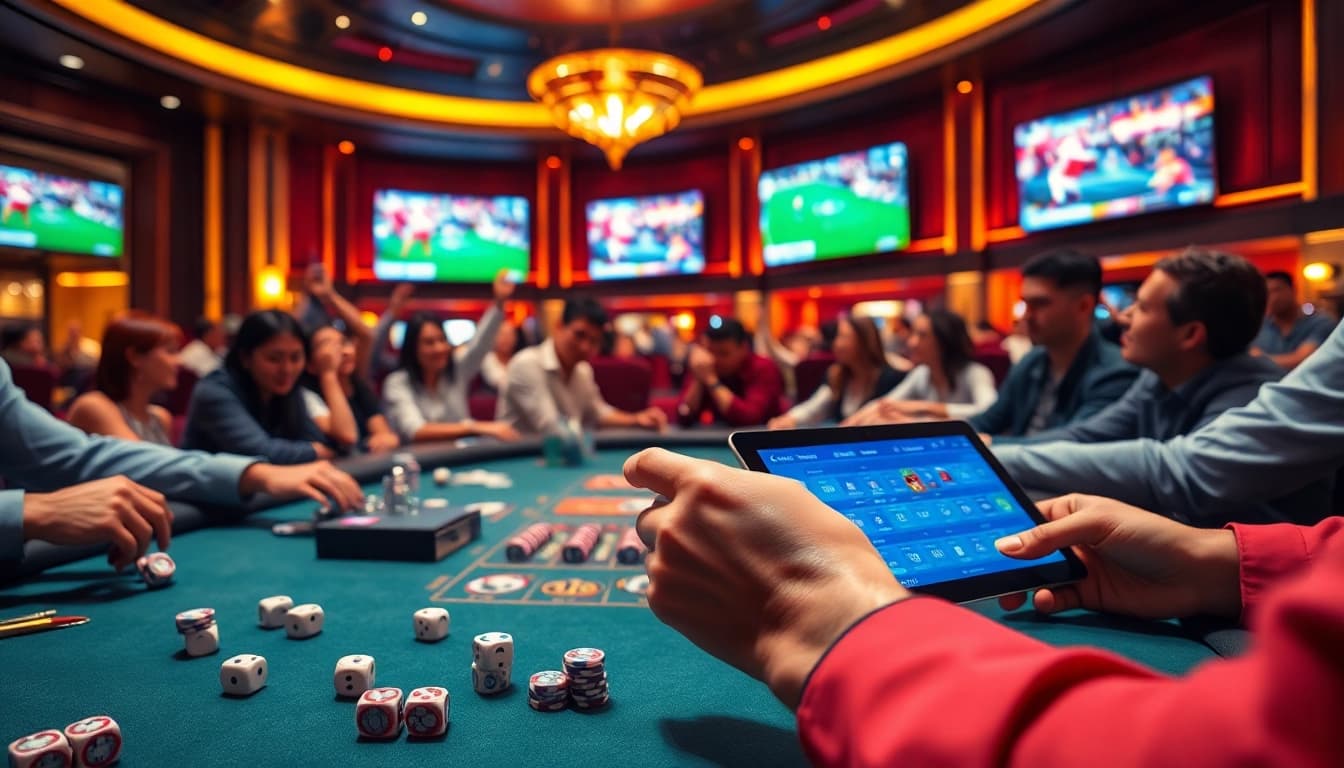 Experience the thrill of Judi Piala Dunia betting in a luxurious casino setting with players engaged in action.