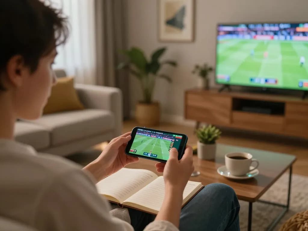 Pengalaman taruhan langsung SPBO dengan seseorang yang menggunakan smartphone untuk skor olahraga waktu nyata di rumah.