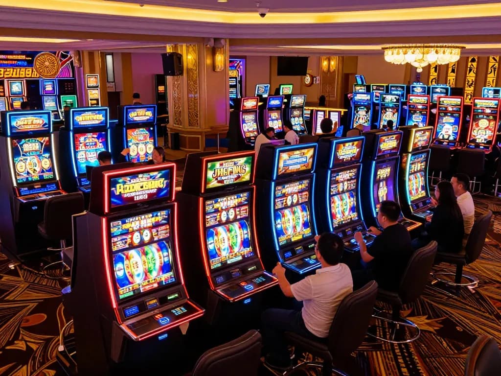 Players celebrating big wins at vibrant slot machines in an engaged atmosphere at kp88.