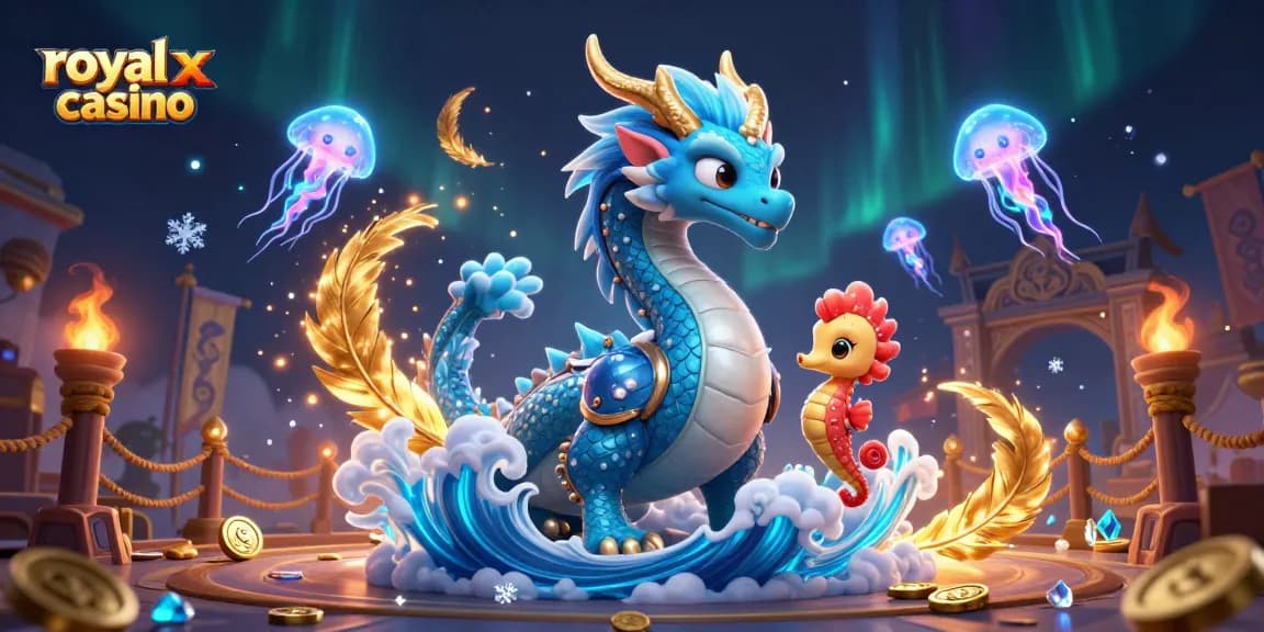 Win big with royal x casino featuring a vibrant scene of fantasy creatures and dynamic gaming elements.