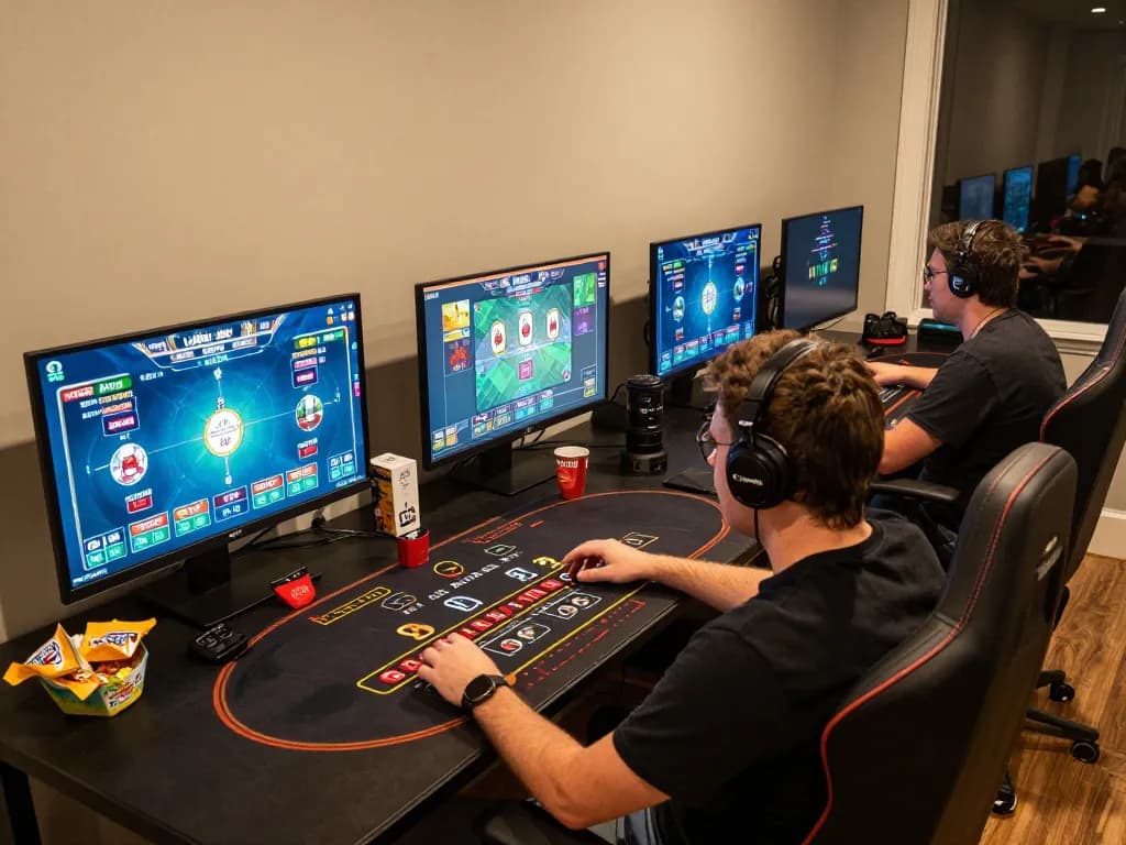 Engaging in togel online gameplay on multiple screens, showcasing real-time betting excitement
