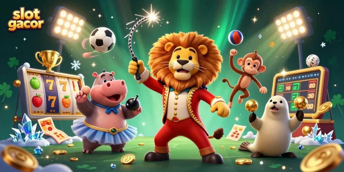 Experience slot gacor wins with our vibrant 3D casino scene featuring animated characters and gaming elements.
