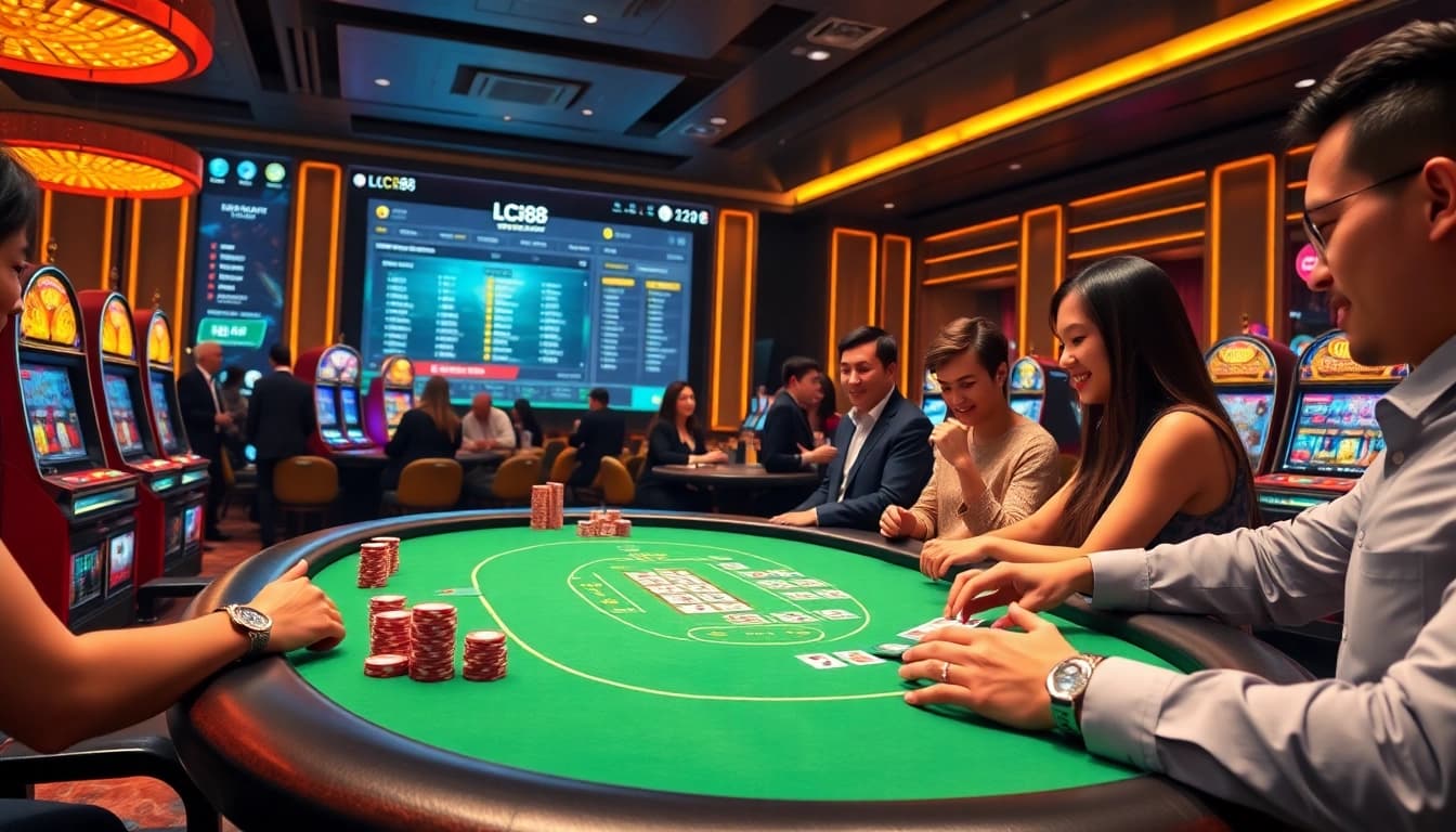 Engaging players at LC88 casino with vibrant gaming tables and live betting excitement