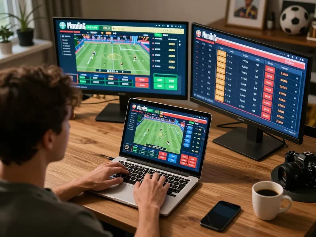 Engaging online sports betting action with F8BET on a laptop screen, showcasing real-time odds.