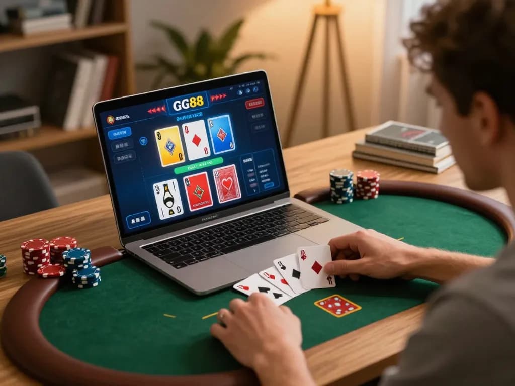 Player engaging in an exciting poker game on GG88, showcasing online casino experience with dynamic gameplay.