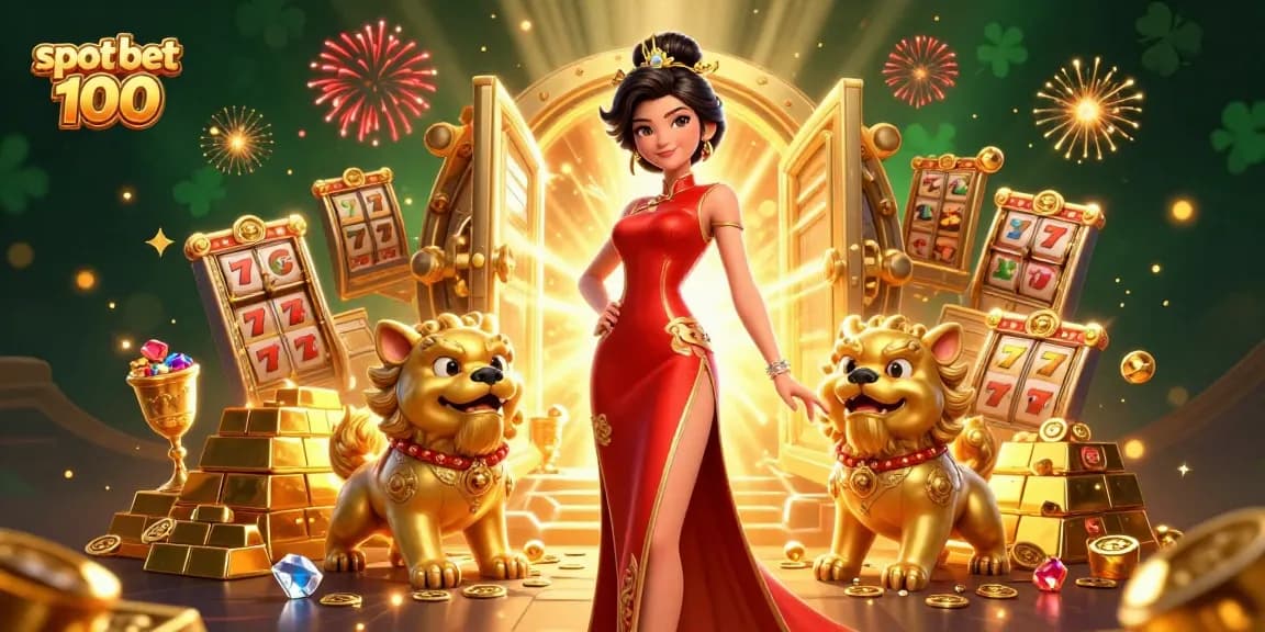 Engage with slot bet 100 through captivating 3D illustration of vibrant gaming scene.