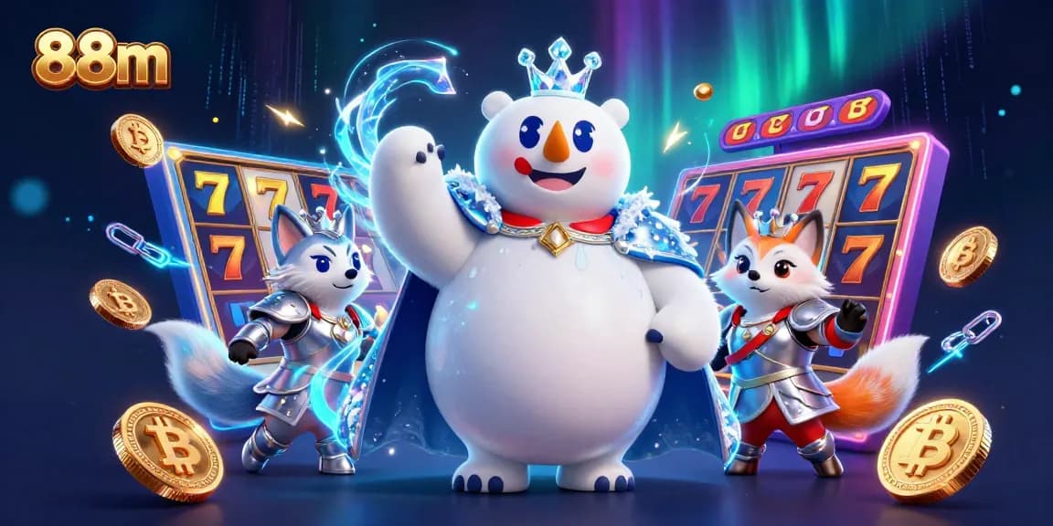 Engage in thrilling gameplay with 88m, featuring a polar bear and a fox in a vibrant casino scene.