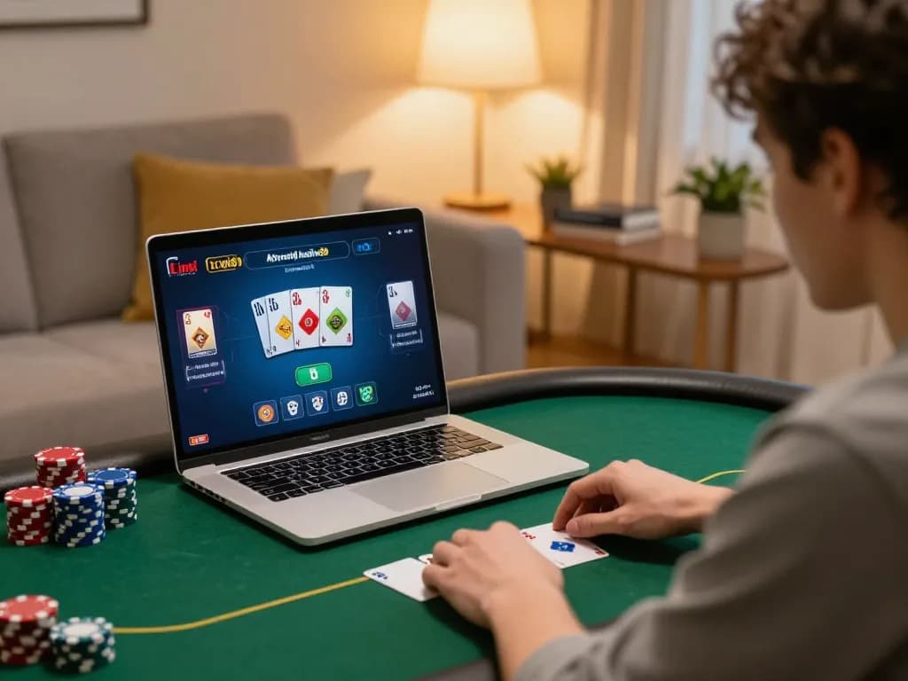 Engaging in online poker gameplay using Link Alternatif Asialive88 in a cozy home setting