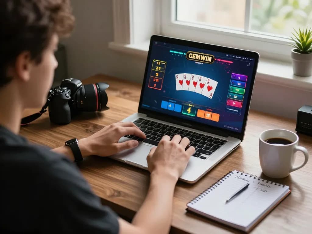 Engaging online poker gameplay on GEMWIN's platform reflected on a laptop screen at home.