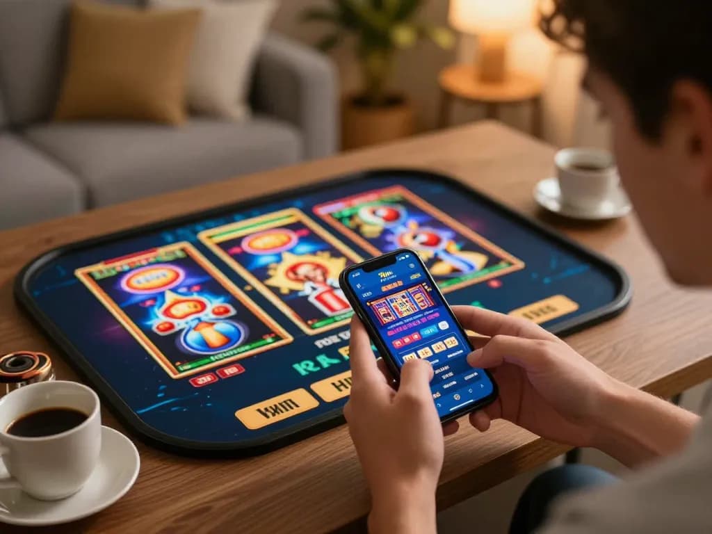 Engaging gameplay on the 78win mobile app in a cozy home setting with friends.