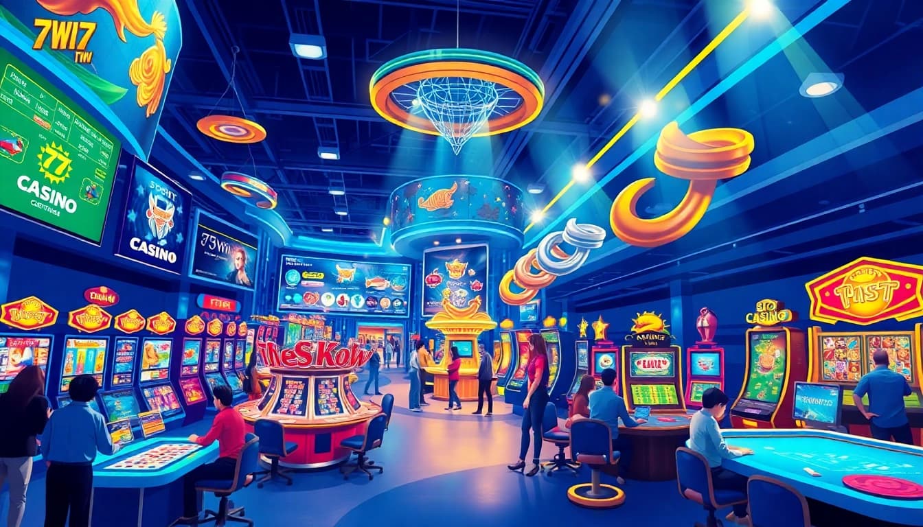 77win online casino showcases vibrant gaming options with exciting players in action.