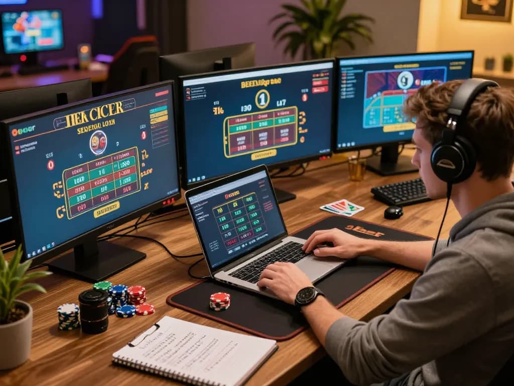 Player immersed in strategy for 9bet online gaming session, showcasing multiple casino games and betting options