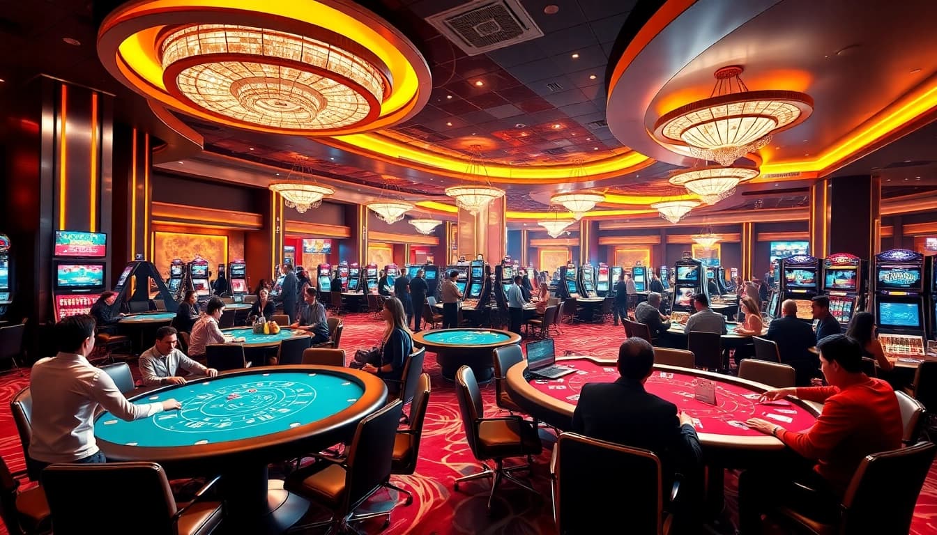 Permainan SBOBET yang menarik di kasino dengan suasana meriah dan pemain antusias.
