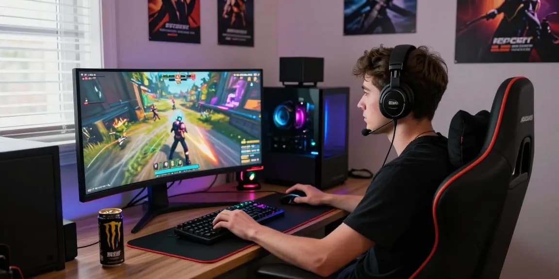Engaged gamer using CIKA4D for online gaming experience.