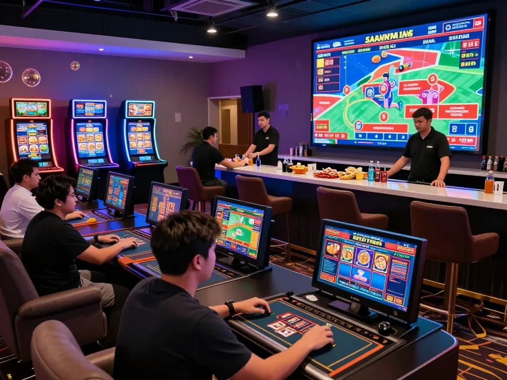 Players enjoying thrilling games at TG88 online casino with vibrant atmosphere.