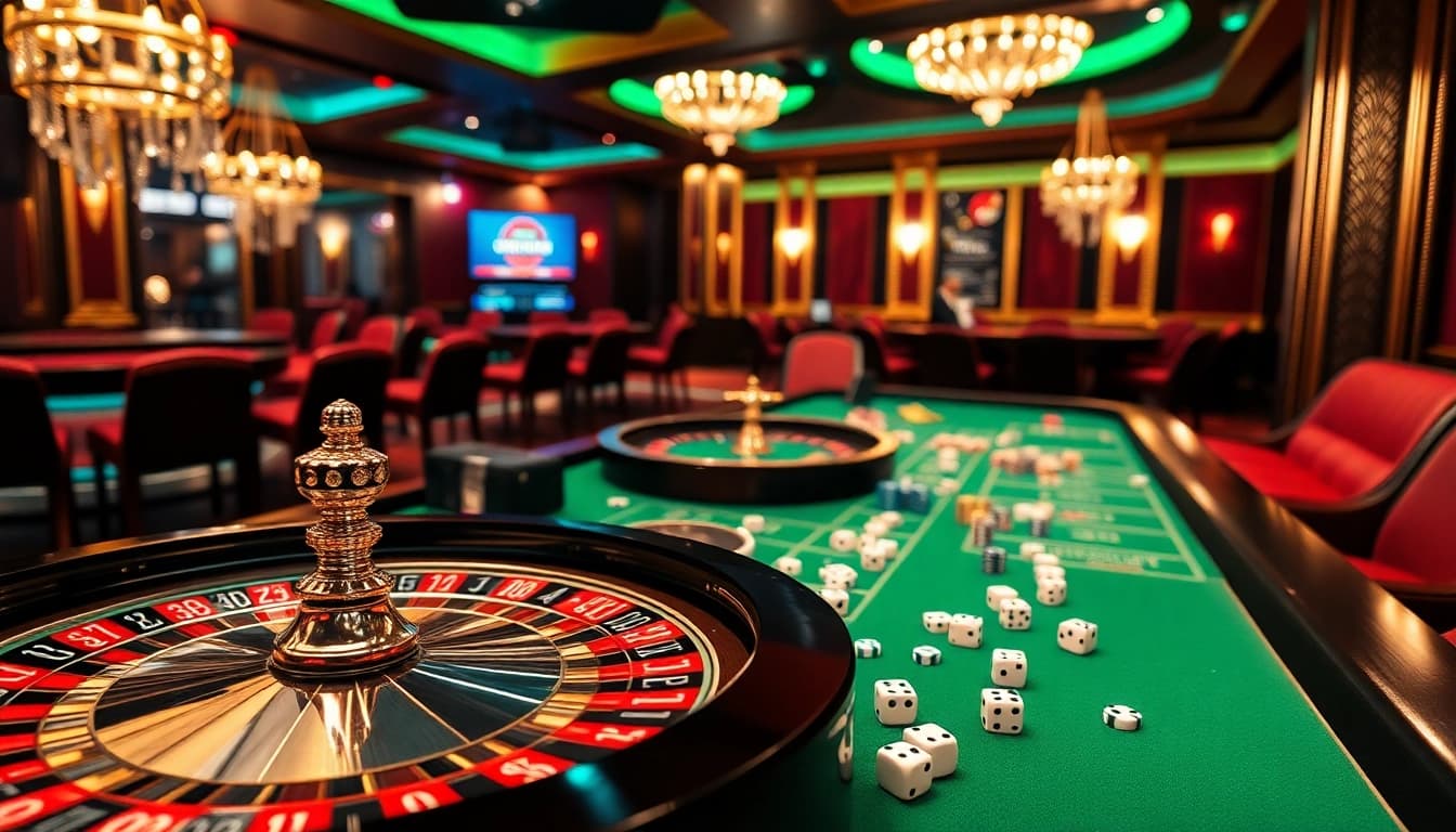 Engage with TÀI XỈU MD5, showcasing online gaming excitement with vibrant casino visuals.