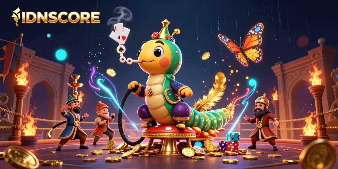 IDNSCORE players engage in thrilling competitions amid vibrant casino elements and dynamic imagery.