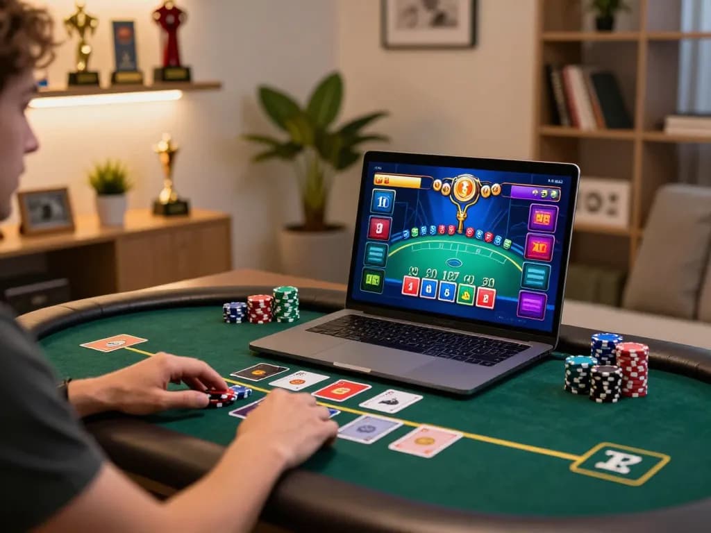 Player enjoying a thrilling blackjack session at non uk casinos on a laptop at home