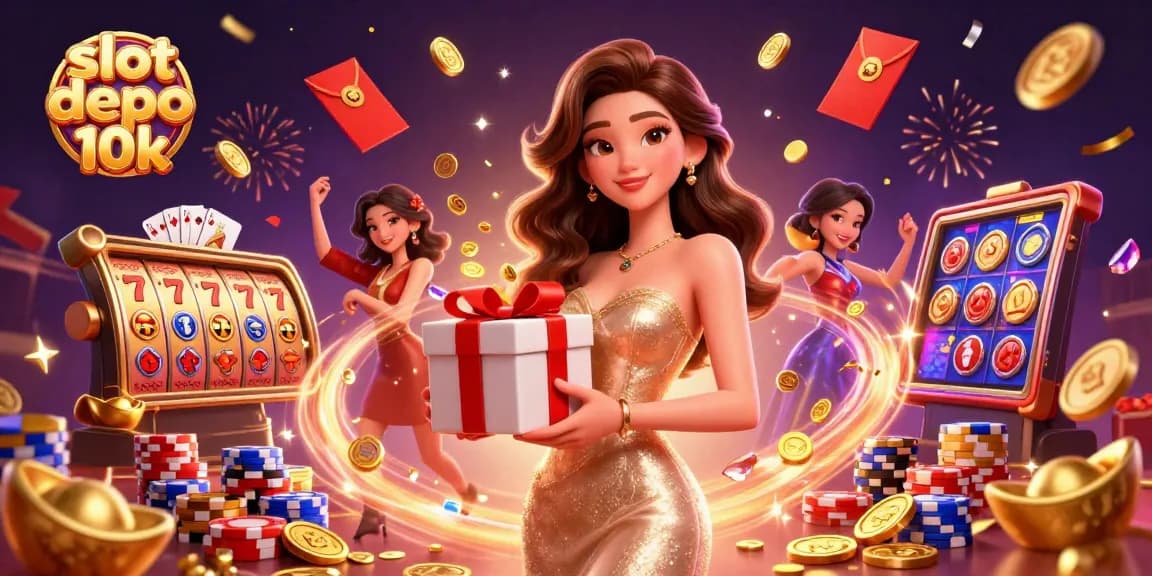 Play slots with our stylish "slot depo 10k" game scene featuring glamorous characters and rich casino elements.