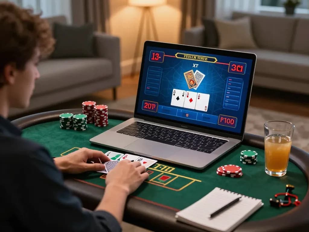TG88 player enjoys live dealer blackjack in a stylish home setting with strategy notes.