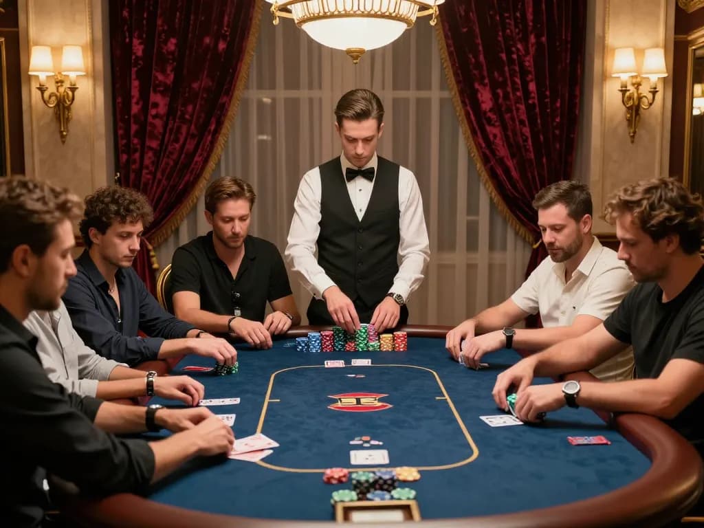 B52CLUB players engaged in high-stakes poker game in an exclusive VIP room with elegant decor.