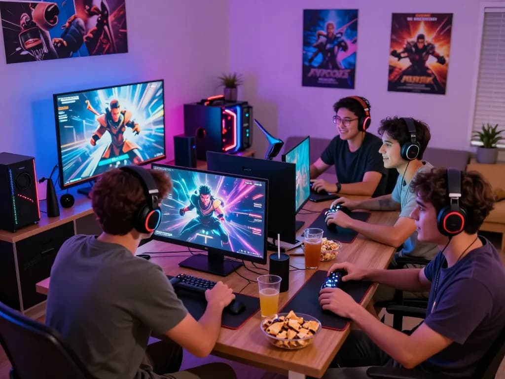 Friends enjoying a lively gaming session together, showcasing the thrill of 789win gaming experience.