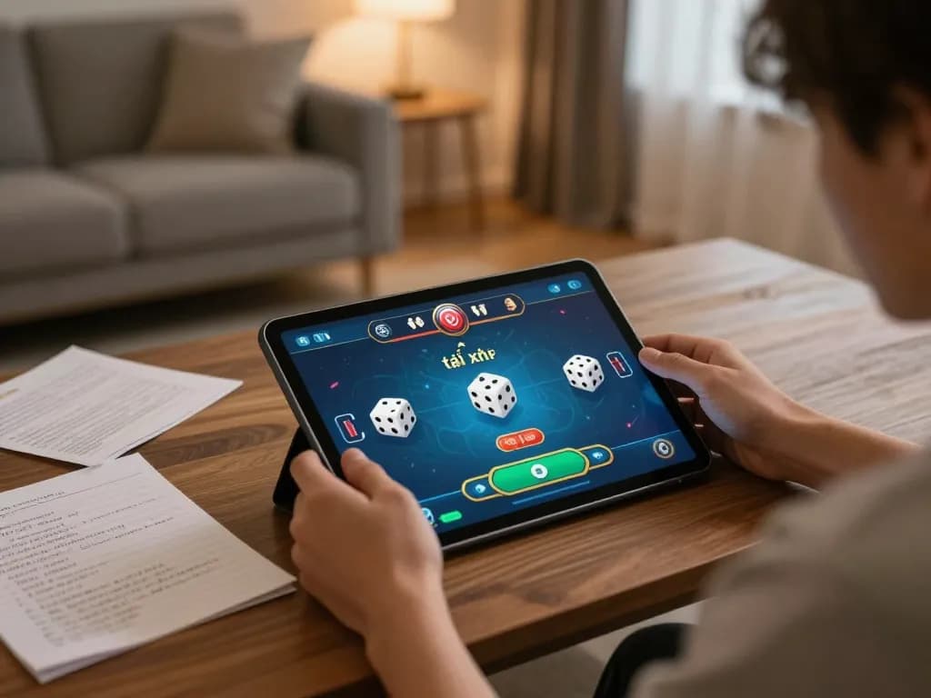 Engaging in a competitive tài xỉu game on tablet, showcasing strategic online gambling.
