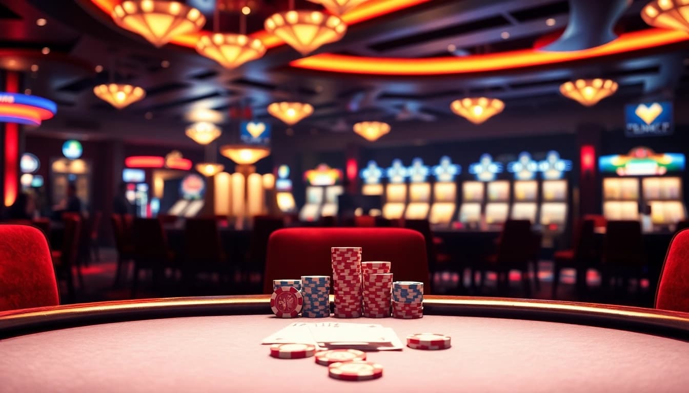 Engage in thrilling gameplay at AT99娛樂 casino with vibrant poker chips and cards.