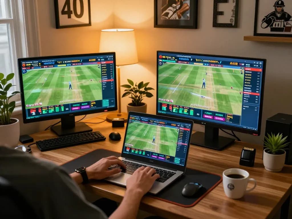Person placing live cricket bets on https://crickex.fit/ while engaged in an online gaming session.