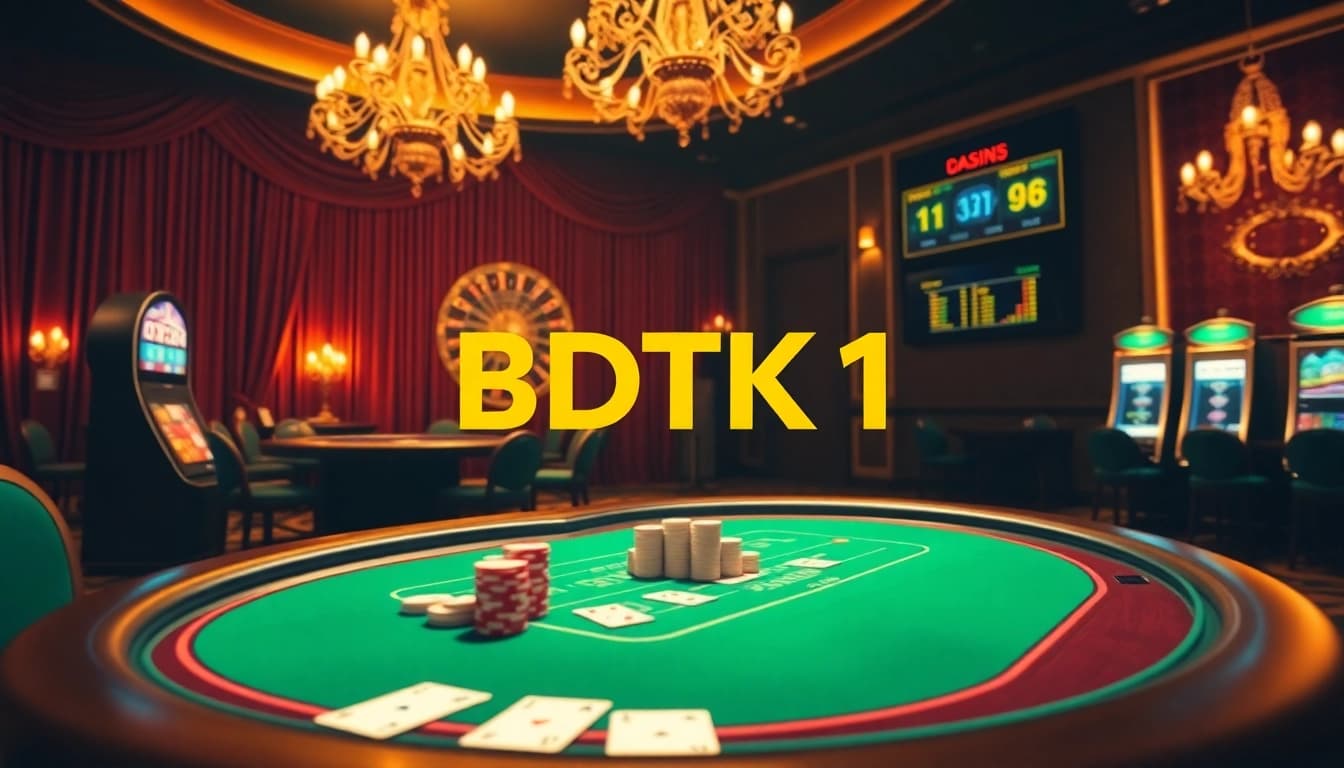Experience the thrill of BDTK1 with vibrant casino visuals, featuring poker chips and roulette wheels.
