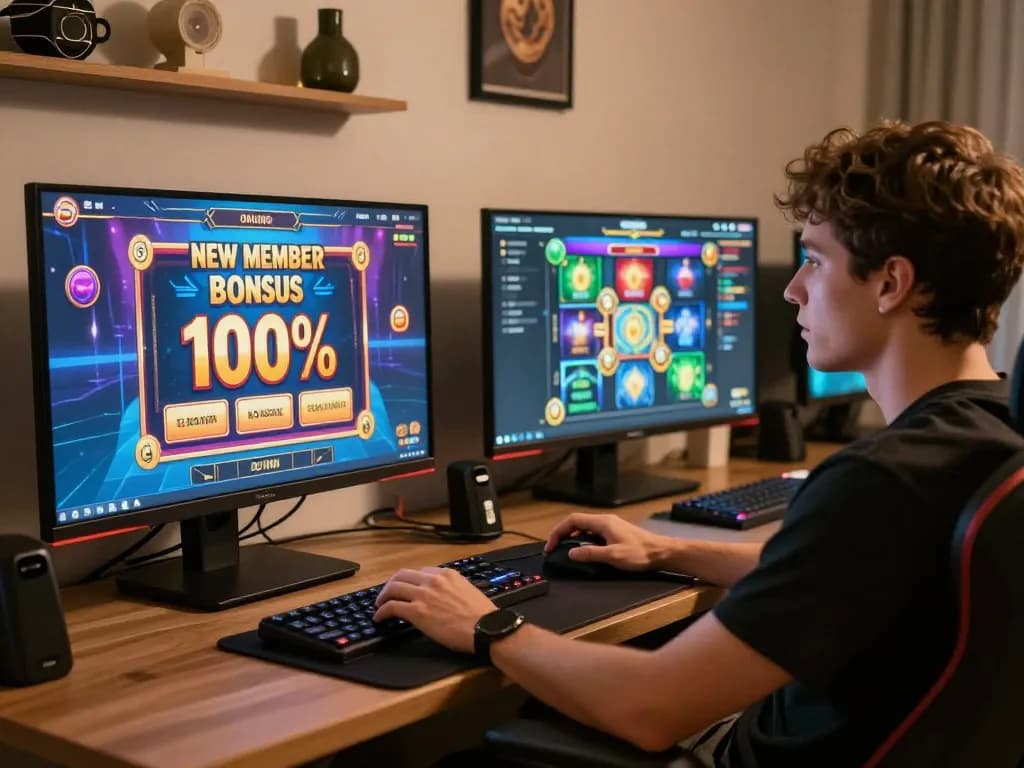 Engaging in online slots with a slot bonus new member 100% promotion while enjoying a cozy gaming setup.