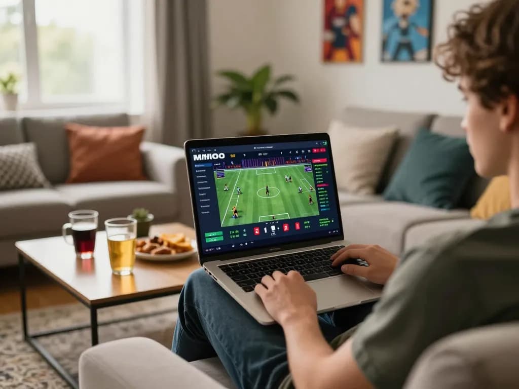 Engaging in live sports betting on MMOO's user-friendly interface from a cozy home.