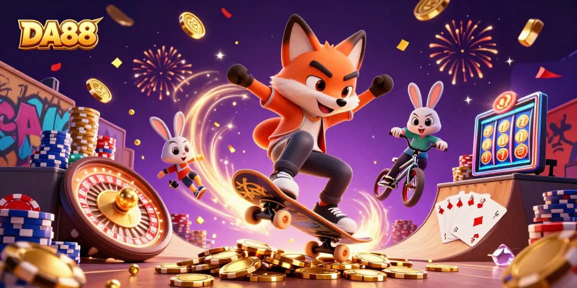 Experience thrilling moments at DA88, showcasing dynamic casino action with playful characters.