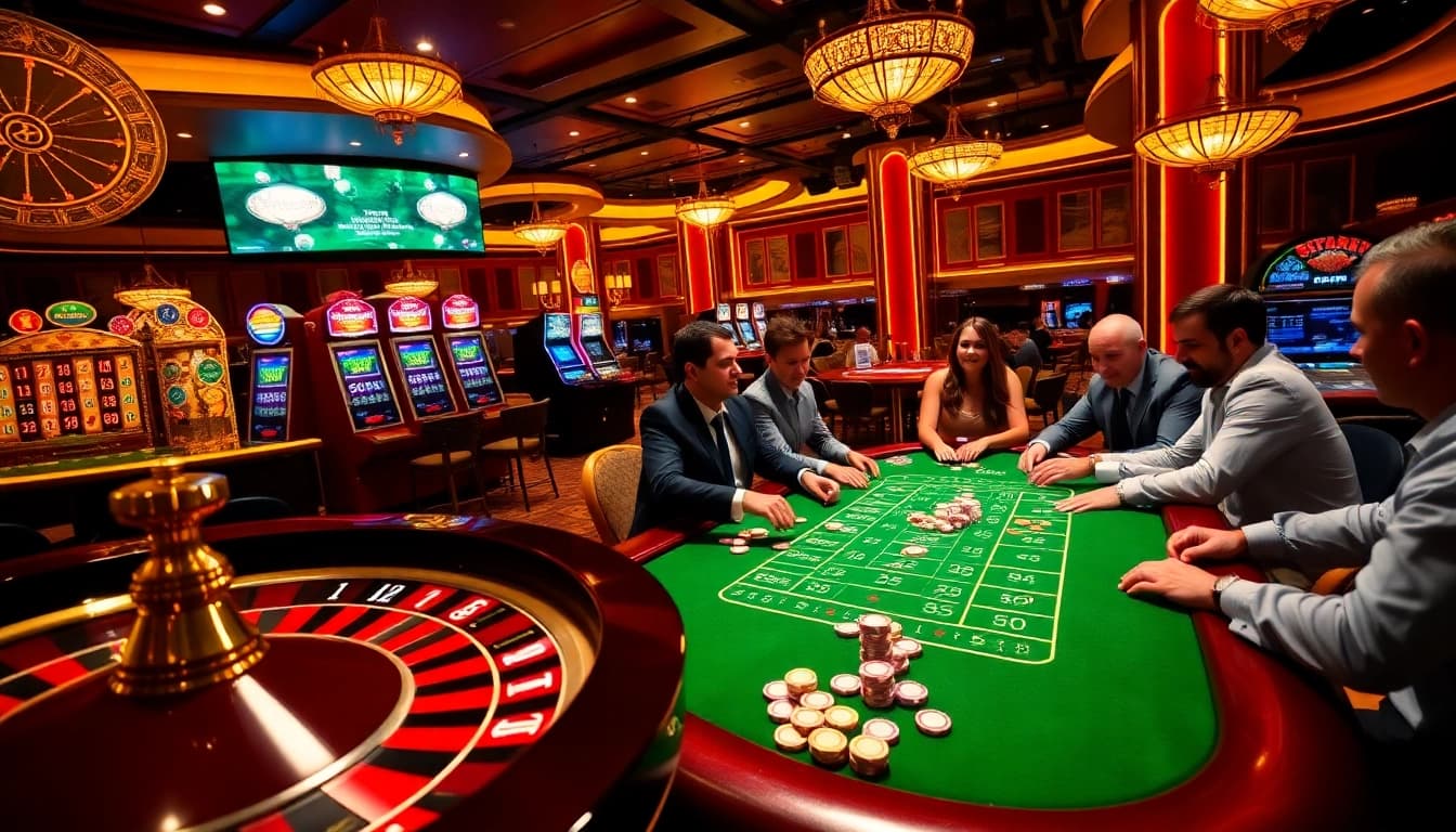 Experience the excitement of OK365 at a vibrant casino table filled with poker chips and roulette wheels.