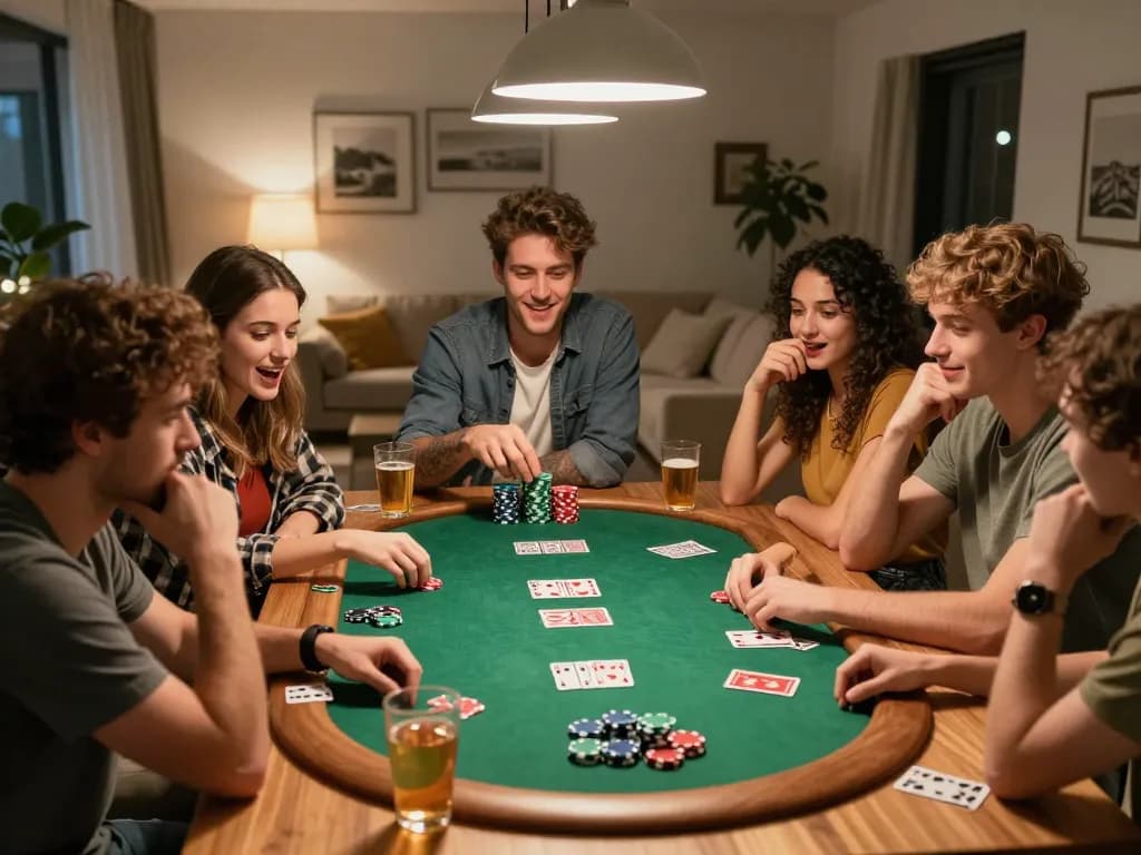Xocdia88 hosts thrilling home poker nights with friends, featuring colorful chips and a cozy ambiance.