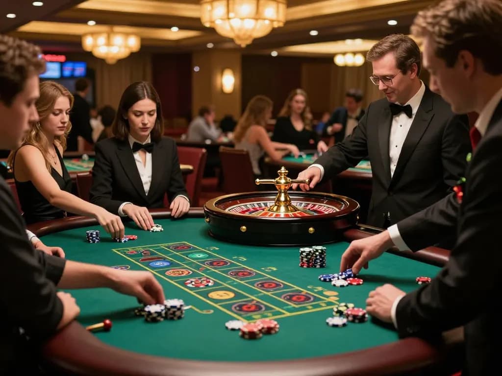 Engaging scene of players at a roulette table, exemplifying the excitement of 주소모음 in gaming.