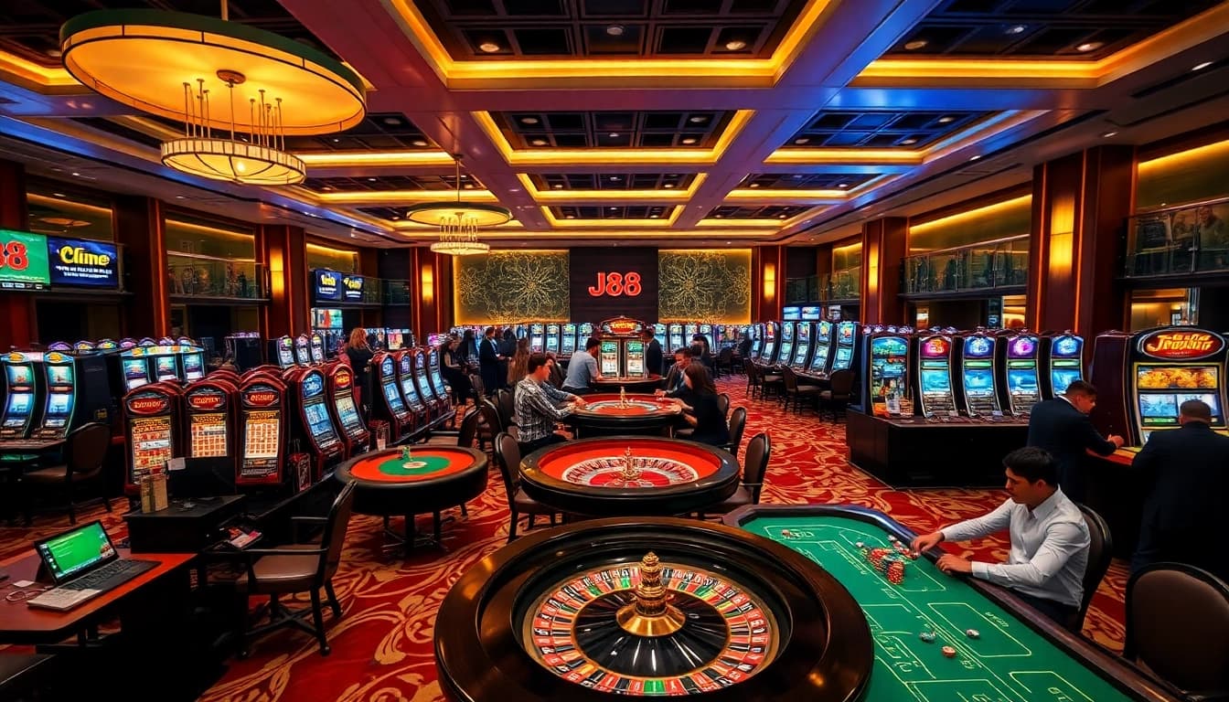 Players enjoying an exciting game at J88 casino, showcasing vibrant tables and engaging atmosphere.