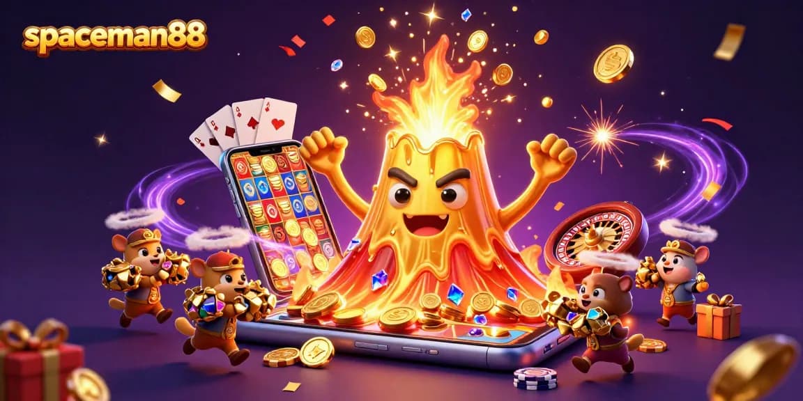 spaceman88 showcases an exciting casino scene with treasures and colorful slot games