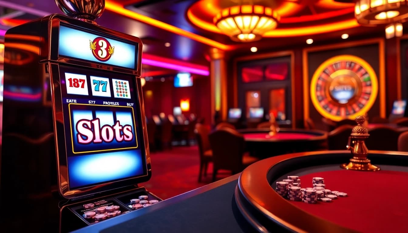 Experience thrilling games at Situs Slot with vibrant slot machines and casino tables.