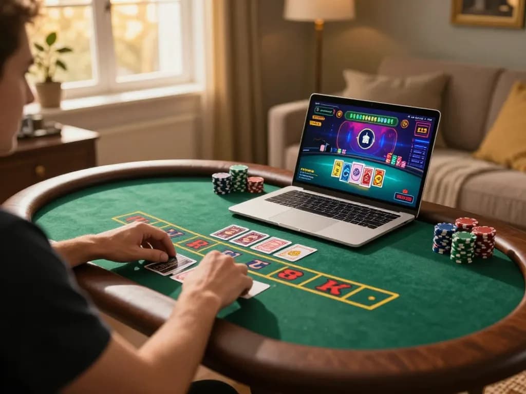 Engaging in online baccarat gameplay at https://vtr88.co/ in a cozy home environment.