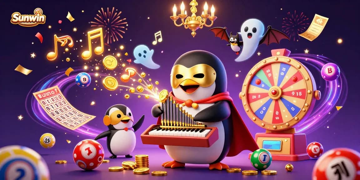 Experience the excitement of Sunwin's vibrant gaming scene with animated elements and glittering prizes.