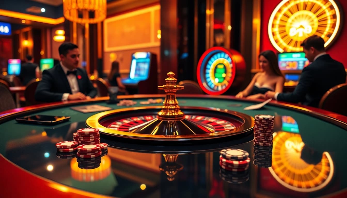 Exciting gambling action at Xin88 casino showcasing poker chips and roulette.