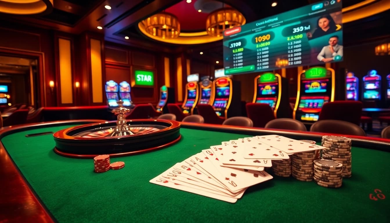 Experienced gambler placing bets confidently on a Nhà cái uy tín live dealer game table with vibrant chips and cards