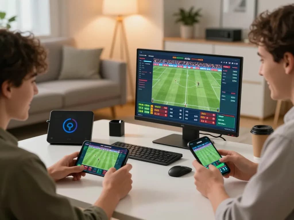 Fun88 mobile users placing bets on live sports in a cozy home office environment.
